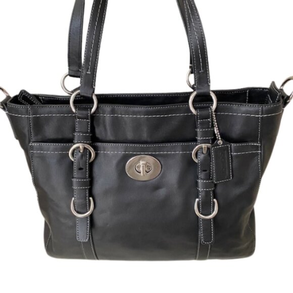 Coach Chelsea Black Leather Tote Crossbody Carryall Bag - Preowned - Picture 7 of 12